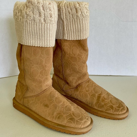Coach Georgia II Signature Embossed Suede & Knit Boots size 8B. - Picture 2 of 9